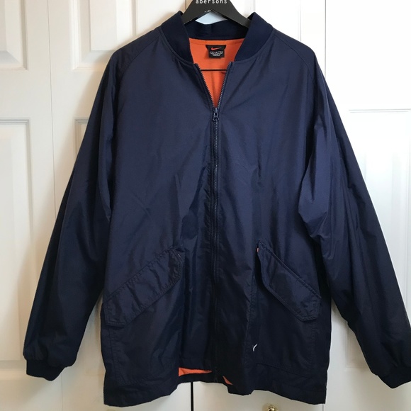 Vgt Nike Men's "Spell Out" Navy Bomber Jacket sz L - Picture 2 of 5